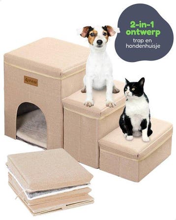 4Paw® Beige 2-in-1 hondentrap voor kleine honden tot 60 kg, Verzenden, Nieuw