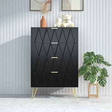 UEV Commode met laden, 60x34x91cm kast met 4 laden (zwart),, Verzenden, Zo goed als nieuw