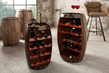 Massief wijnrek BODEGA 80cm koffiebruin grenen vat bartafel, Ophalen of Verzenden, Nieuw
