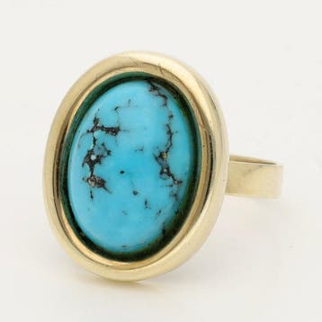 Ring - 8 karaat Geel goud - 7.80ct. tw. Turquoise, Sieraden, Tassen en Uiterlijk, Nieuw