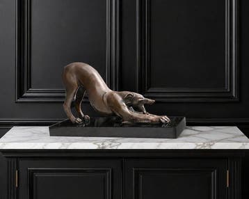 Beeld, ART DECO- BRONS- WINDHOND-26 CM BREED - 15 cm - Brons