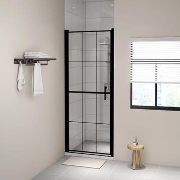 vidaXL Douchedeur 81x195 cm gehard glas zwart, Verzenden, Nieuw