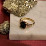 Vintage gouden herenring met onyx, 18 tot 19, Gebruikt, Overige kleuren, Ophalen of Verzenden