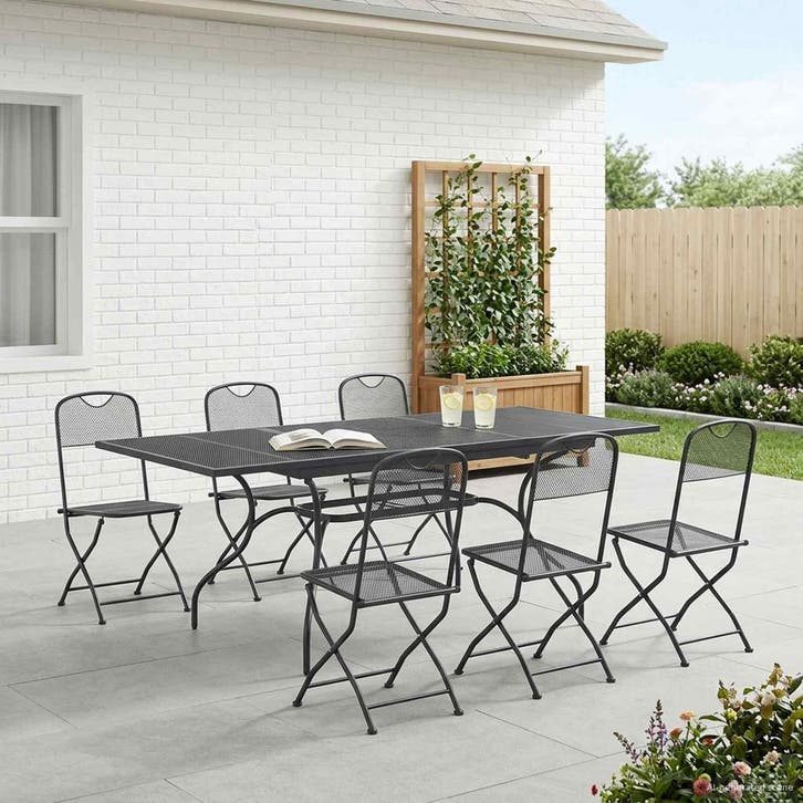 vidaXL Tuin eettafelset 7 pcs Antracietkleurig 212 x 90 x 76, Tuin en Terras, Tuinsets en Loungesets, Nieuw, 7 zitplaatsen, Verzenden