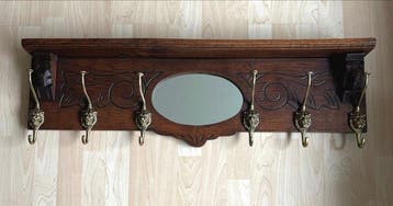 Kapstok - hout, koper, spiegelglas - Kapstok, spiegel, 6