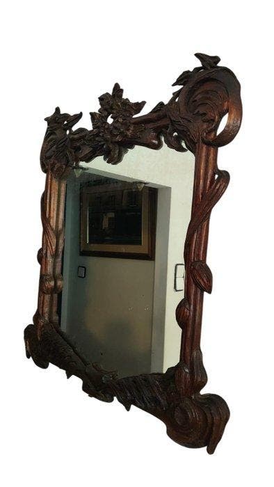 Hand-carved - Wandspiegel - Hout - Art Nouveau-stijl, Antiek en Kunst, Kunst | Designobjecten