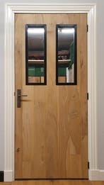 eiken binnendeur met glas in stalen frame, Ophalen of Verzenden, Nieuw, Glas, Binnendeur