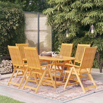 vidaXL 7-delige Tuinset massief teakhout, Verzenden, 6 zitplaatsen, Nieuw, Tuinset