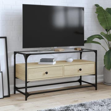 vidaXL Tv-meubel met glazen blad 98x35x51 cm bewerkt hout, Verzenden, Nieuw, Overige houtsoorten