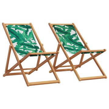 vidaXL Opklapbare stoelen, 2 stuks, stof met bladmotief en, Tuin en Terras, Tuinstoelen, Verzenden, Nieuw, Hout