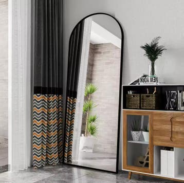 Staande Lichaamsspiegel 180×80 cm – Boogvormig Zwart HD-Glas, Verzenden, Nieuw