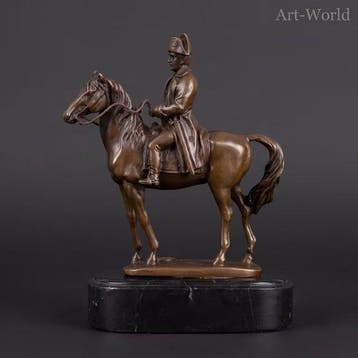 Beeld, sculptuur van Napoleon op paard - 18.5 cm - Brons,, Antiek en Kunst