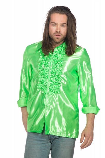 Ruchesblouse satijn neon groen, Ophalen of Verzenden, Nieuw