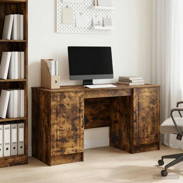 vidaXL Bureau met plank Gerookt eiken 142,5 x 50 x 75 cm, Verzenden, Nieuw