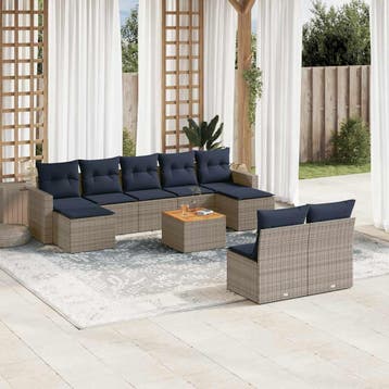 vidaXL 10-delige tuinbankset met kussens, grijs polyrotan, Verzenden, Nieuw