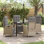 vidaXL Tuin eettafelset met kussen 5 pcs Beige poly rattan, Verzenden, Nieuw, Rotan