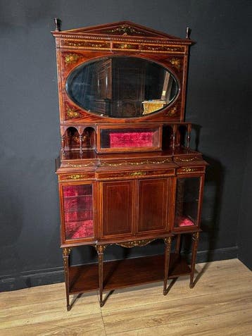 Credenza - Hout, Glas - Engelse dressoir, Antiek en Kunst