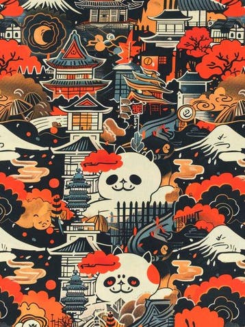 TexStilArt - KYOTO PANDA - Exclusieve stof 3 x 3 meter, 100%
