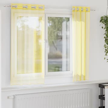 vidaXL Gordijnen voile met doorvoertules 2 st geel, Verzenden, Nieuw, Geel