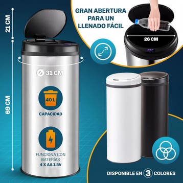 Sensor afvalbak Wit roestvrij staal 40 liter (Huishouden), Verzenden, Nieuw