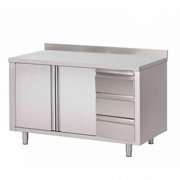RVS Werktafel met schuifdeuren, lades en opstaande rand 700, Ophalen of Verzenden, Nieuw zonder verpakking