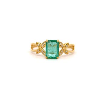 Ring - 14 karaat Geel goud - 1.05ct. tw. Smaragd - Diamant, Nieuw
