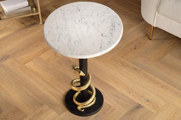 Ronde bijzettafel WILDLIFE SNAKE 55cm Wit Marmer Goud Zwart, Ophalen of Verzenden, Nieuw