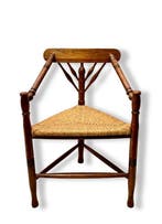 Stoel - Franse Bobbin Hoekstoel met Rieten Afwerking - Hout,