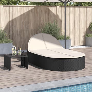 vidaXL Ligbed 2-persoons met kussens poly rattan zwart, Tuin en Terras, Ligbedden, Verzenden, Nieuw