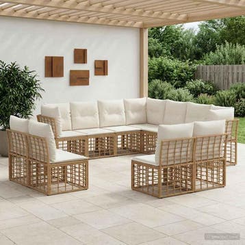 vidaXL Buiten bankenset Naturel Polyester, Verzenden, Nieuw, Rotan