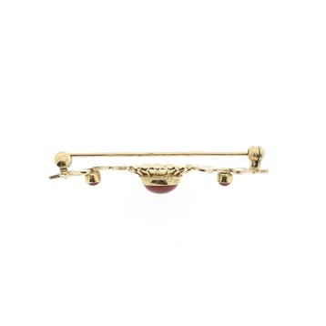 Gouden broche met bloedkoraal, Gebruikt, Overige kleuren, Ophalen of Verzenden, Met edelsteen
