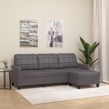 vidaXL Driezitsbank met voetenbank 180 cm kunstleer grijs, Verzenden, Leer, Minder dan 150 cm, Driepersoons