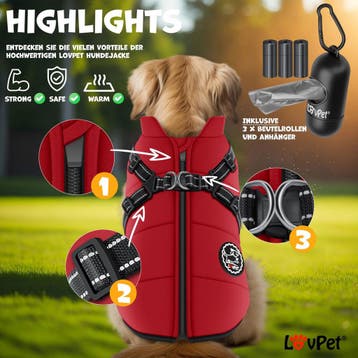 Hondenjas - Hondentrui - Winter - XL - Rood - LOVPET®, Dieren en Toebehoren, Verzenden, Zo goed als nieuw