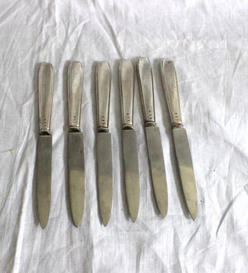 Tafelmessenset (6) - .833 zilver - strakke vormgeving, Antiek en Kunst