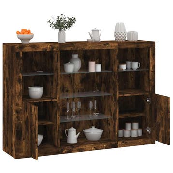 vidaXL Dressoirs met LED-verlichting 3 st bewerkt hout, Verzenden, Nieuw, Overige houtsoorten, Minder dan 50 cm
