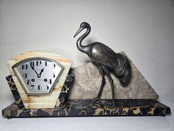 Klok - Art Nouveau Onyx, Zinklegering - 1940-1950