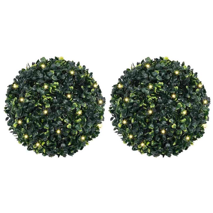 vidaXL Kunstbuxusballen met LED-verlichting 2 st 45 cm groen, Huis en Inrichting, Woonaccessoires | Kunstplanten en Kunstbloemen