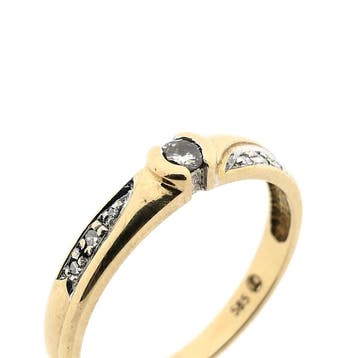 Gouden ring met diamant; diamant 0,10 ct.; 14 karaat; rin..., Sieraden, Tassen en Uiterlijk, Gebruikt, Ophalen of Verzenden, 17 tot 18