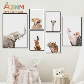 Schattige Safari Dieren Canvas Poster voor Kinderkamer - Oli