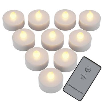 Theelichtjes LED Set van 10 Wit Kunststof 37x36mm, Verzenden, Nieuw