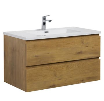 Badkamermeubel Set Angela 90 cm Eiken Badmeubel, Huis en Inrichting, Badkamer | Badkamermeubels, Verzenden, Nieuw, Wastafelkast