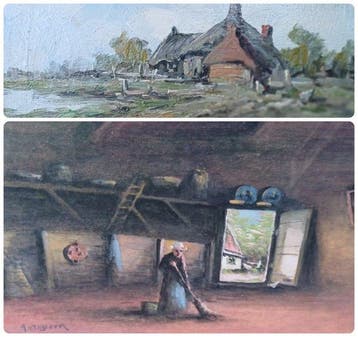 Antony Beek (1882 -1954 ) 2 x - Boerderijgezicht en, Antiek en Kunst