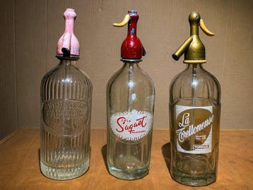 Fles (3) - Glas, Metaal - Spaanse vintage sifons