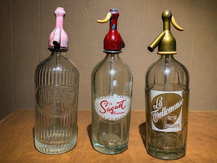 Fles (3) - Glas, Metaal - Spaanse vintage sifons, Antiek en Kunst, Curiosa en Brocante