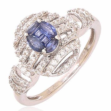 Ring - 18 karaat Witgoud Saffier - Diamant, Nieuw