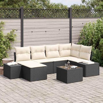 vidaXL Tuin Sofa Set 6 st Zwart en Crème poly rattan, Verzenden, Nieuw, Rotan, 6 zitplaatsen