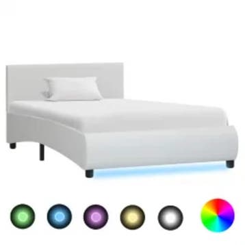 vidaXL Bedframe met LED kunstleer wit 90x200 cm, Overige materialen, 90 cm, Eenpersoons, Verzenden
