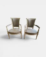 Fauteuil en cabriolet - Beuken, polychrom beschilderd - Twee, Antiek en Kunst, Antiek | Meubels | Stoelen en Banken