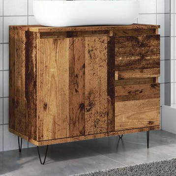vidaXL Badkamerkast 65x33x60 cm bewerkt hout oud houtkleurig, Verzenden, Nieuw, (Half)hoge kast, Minder dan 100 cm