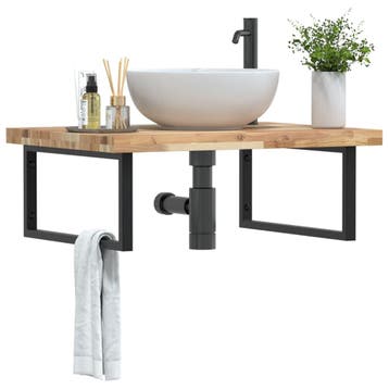 vidaXL Badkamer wandschap staal en massief acaciahout, Verzenden, Nieuw